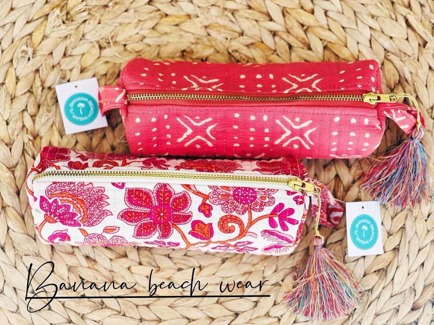Estuches acolchados block print con borla